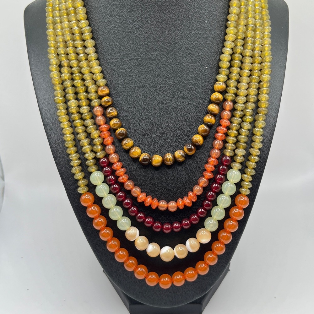 Vintage Liz Claiborne Multi-Strand Earth Tones Bead Necklace Adjustable 17"